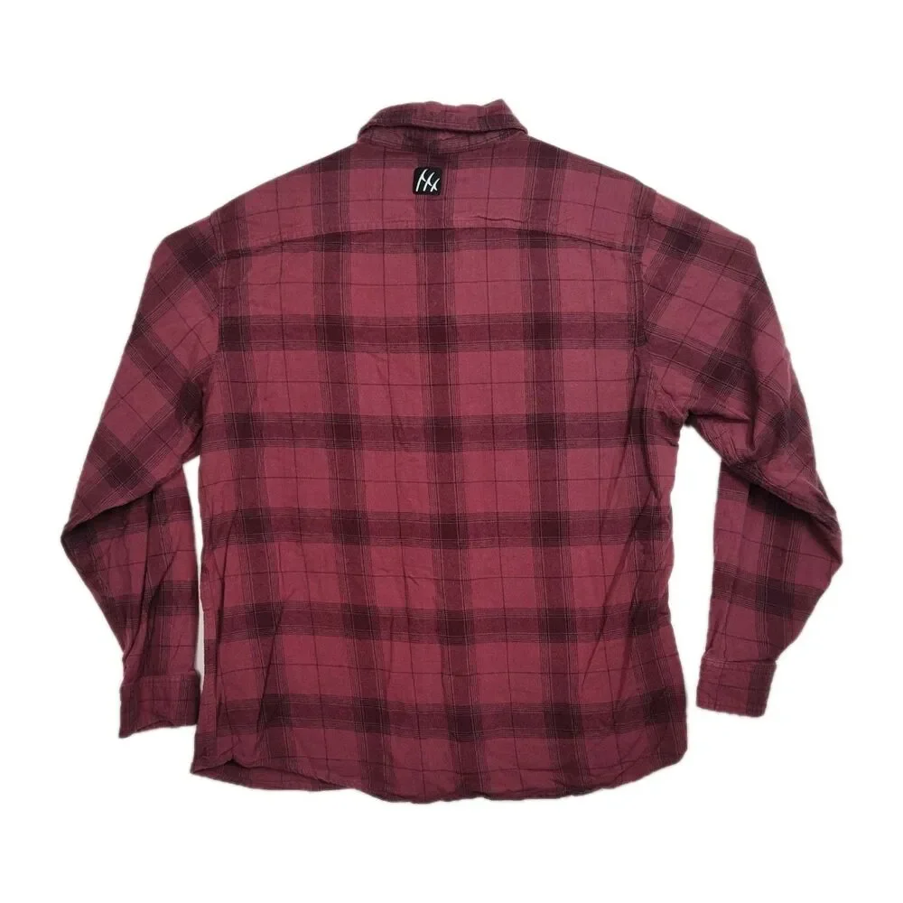 Fintech Button-Up Shirt Men's XL Maroon Plaid Long Sleeves Logo Collared - Picture 2 of 9
